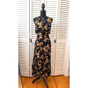 Vintage Chorus Line Black Floral Sleeveless Maxi Dress 90s Grunge Fairygoth Alt